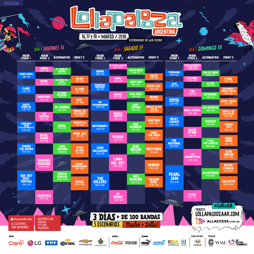 Lollapalooza anuncia los horarios de la quinta edición