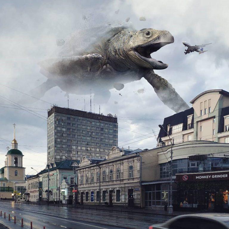 Animales gigantes invaden las calles en estas imágenes de Vadim Solovyov (1)